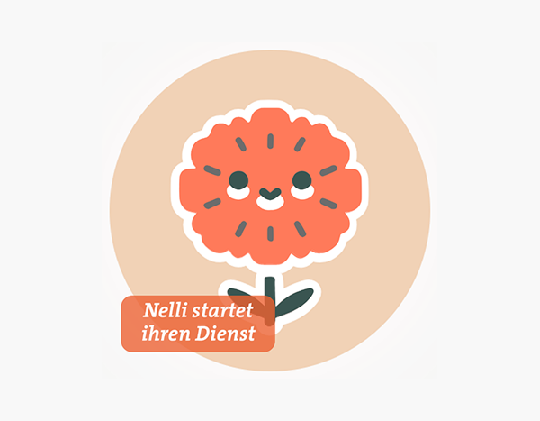 !B Maskottchen für den digitalen Assistenten in Form einer lächelnden Nelke